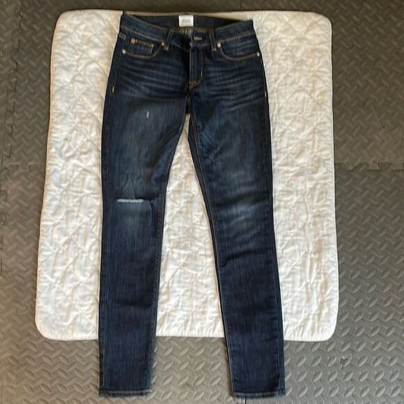 Hudson dark blue jeans designer hole in knee size 26 - Picture 1 of 12